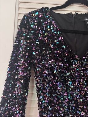 Bloomingdales exclusive Aqua Black Iridescent Sequin V-Neck Mini Dress